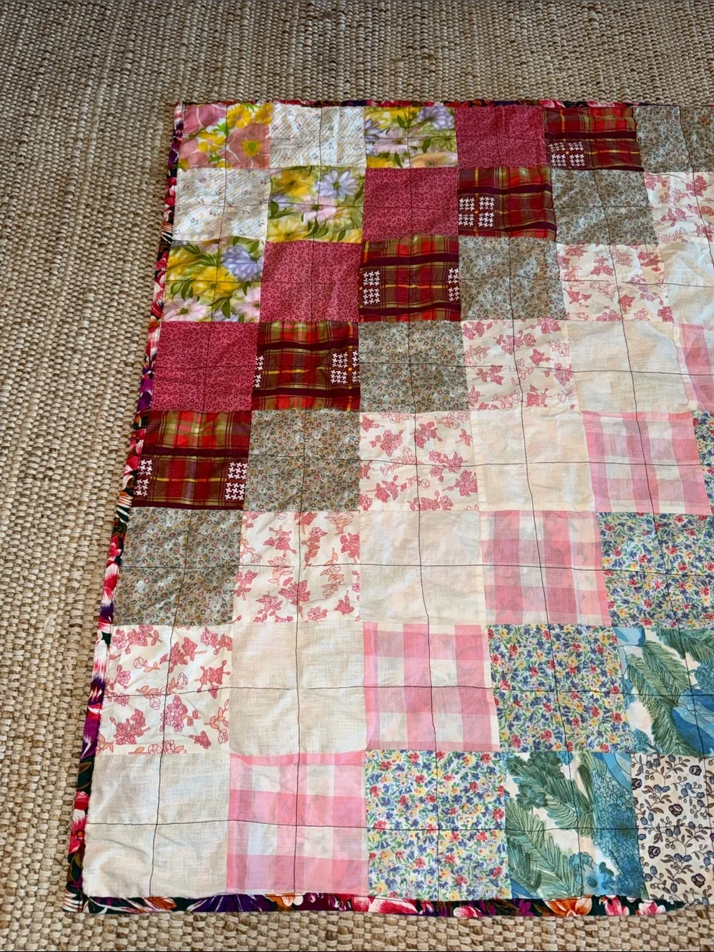Vintage Patchwork Cotton Quilt with floral back- 36x36